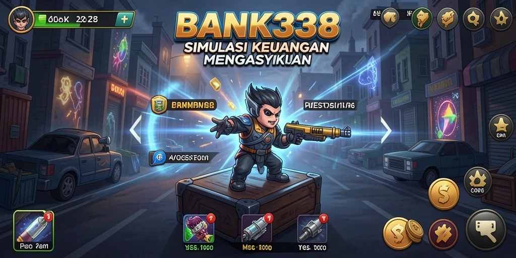 Tampilan gameplay BANK338 dengan elemen simulasi keuangan yang menarik.
