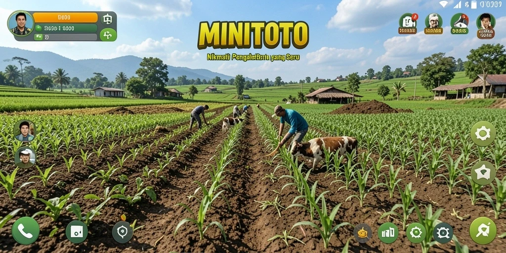 Tampilan gameplay <strong>MINITOTO</strong> yang menarik dengan berbagai aktivitas bertani.